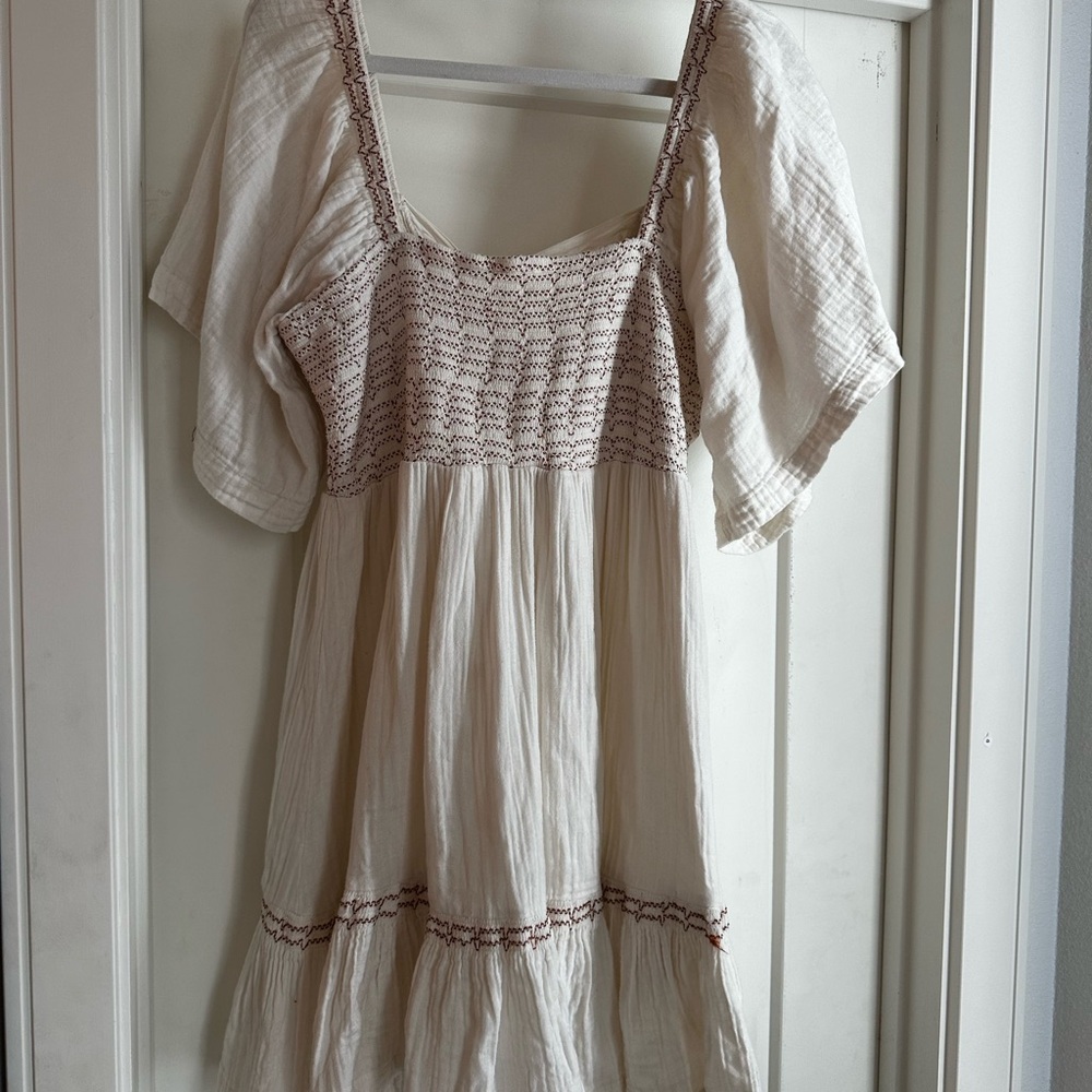 Free People Cream Boho Dress with Embroidered Details